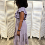Cotton Gauze Ruffle Midi Dress in Lavender - flowy fit