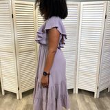 Cotton Gauze Ruffle Midi Dress in Lavender - flowy fit