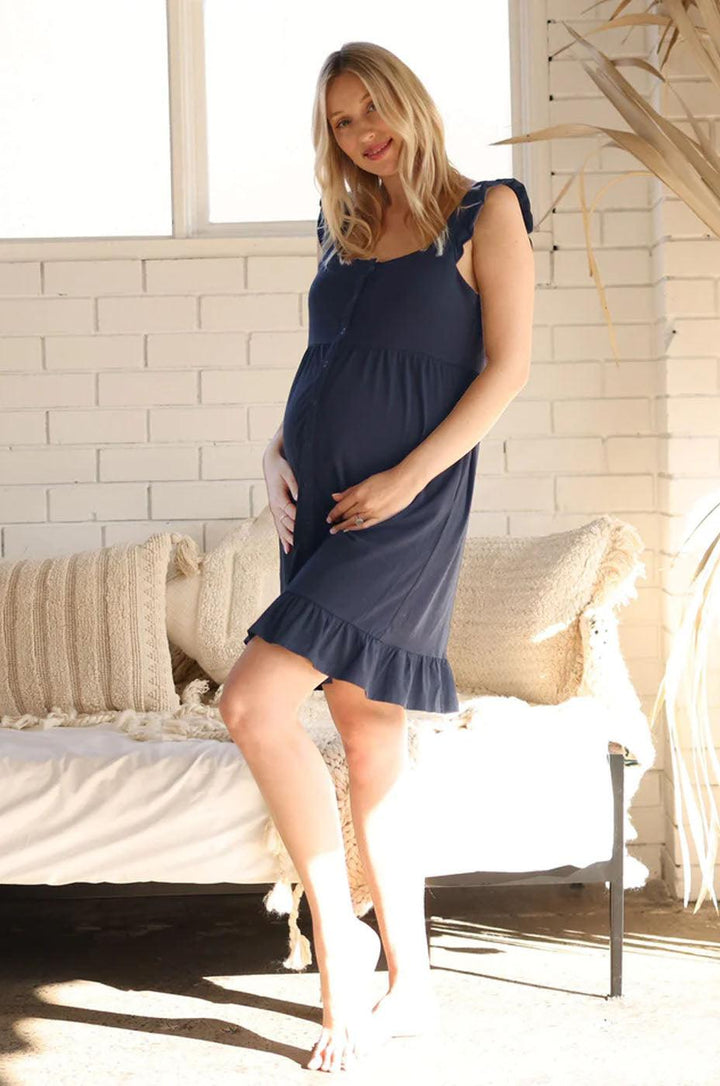 Grace Birthing & Nursing Nightgown in Navy - Milk & Baby 