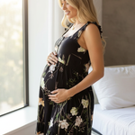 Grace Labor & Nursing Nightgown Black Floral Lifestyle Image - Full Term