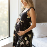 Grace Labor & Nursing Nightgown Black Floral Lifestyle Image - Full Term