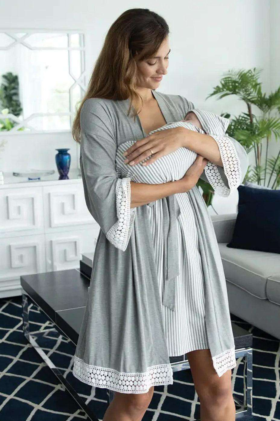 Grace Maternity Nursing Nightgown, Robe, and Blanket Set – Milk