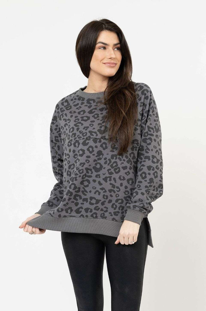 Oversized Nursing Sweatshirt | Gray Leopard Milk & Baby