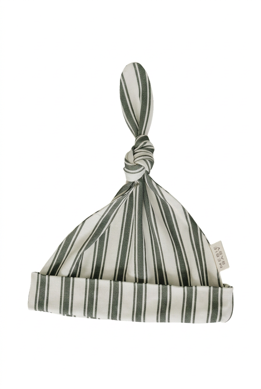 Green Stripe newborn knot hat with extra spacing