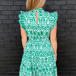 Belted Print Nursing Dress in Green - back