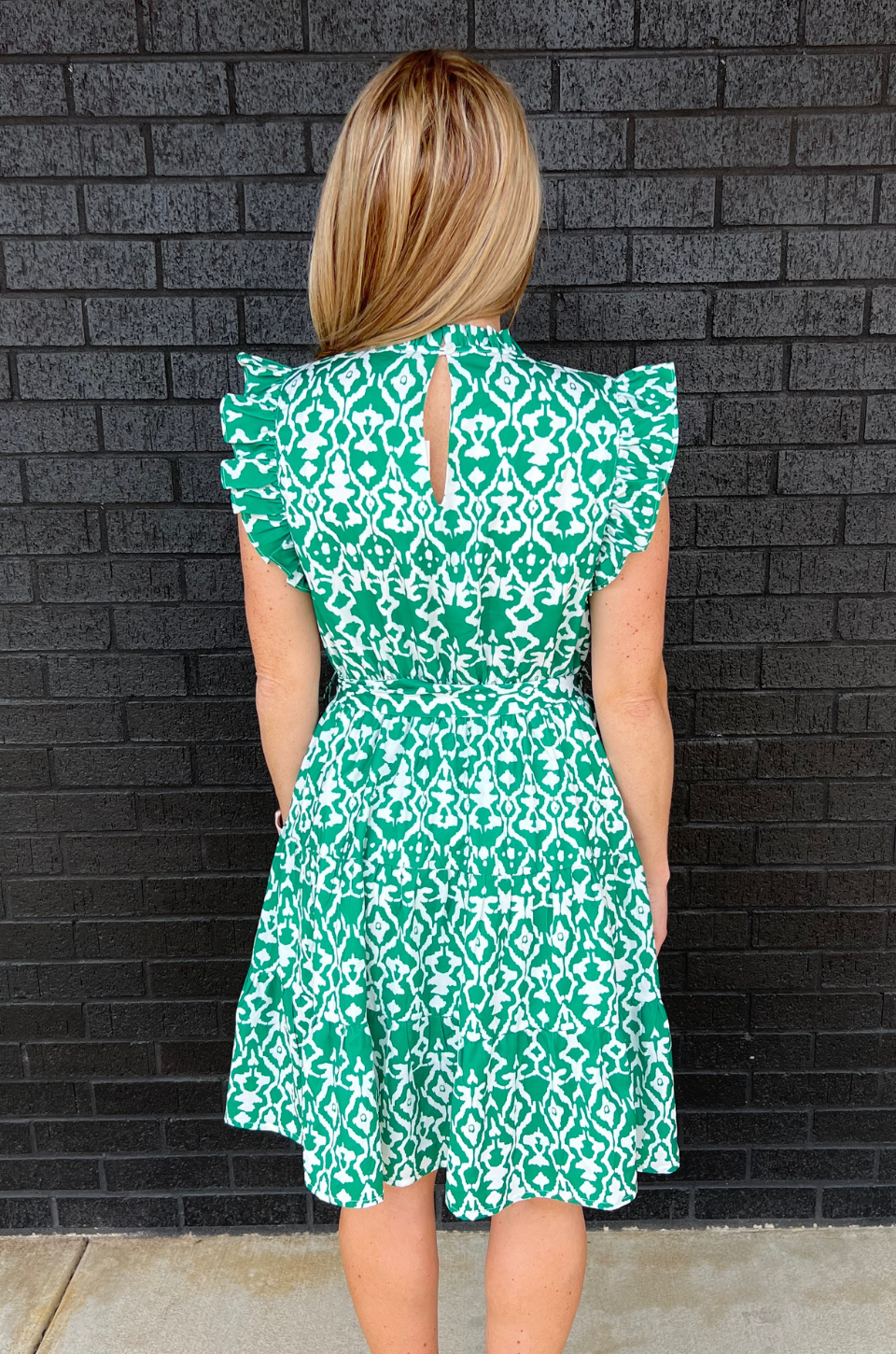Belted Print Nursing Dress in Green - back