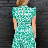 Belted Print Nursing Dress in Green - back