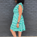 Belted Print Nursing Dress in Green - side drape