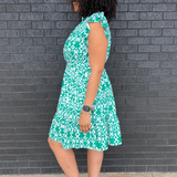 Belted Print Nursing Dress in Green - side drape