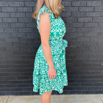 Belted Print Nursing Dress in Green - side