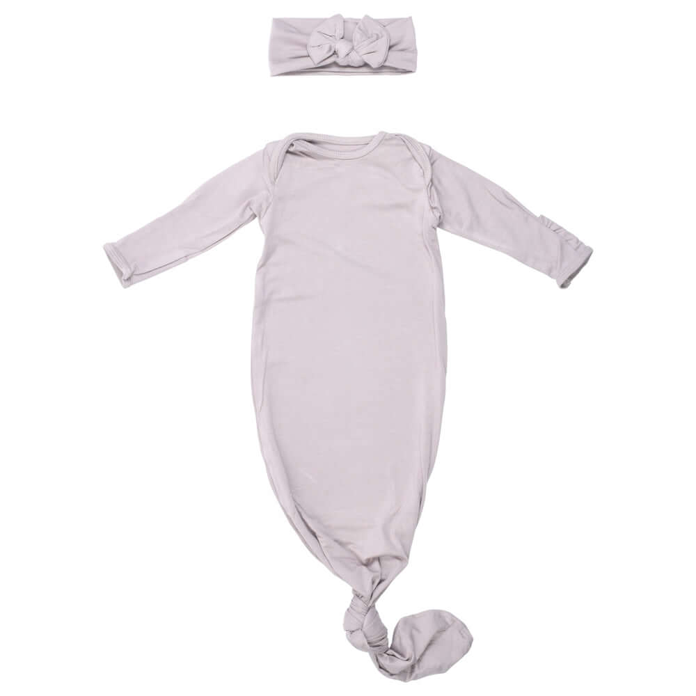 Harbor Mist Neutral Knotted Newborn Baby Gown | Milk & Baby