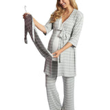 Heather Grey Stripe | Mommy Pajamas & Baby Set | Milk & Baby