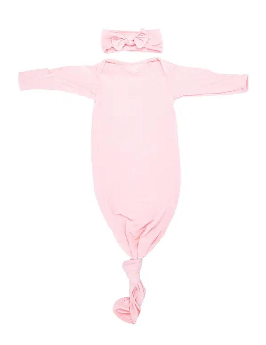 Heavenly Pink Knotted Gown & Bow Set | Milk & Baby