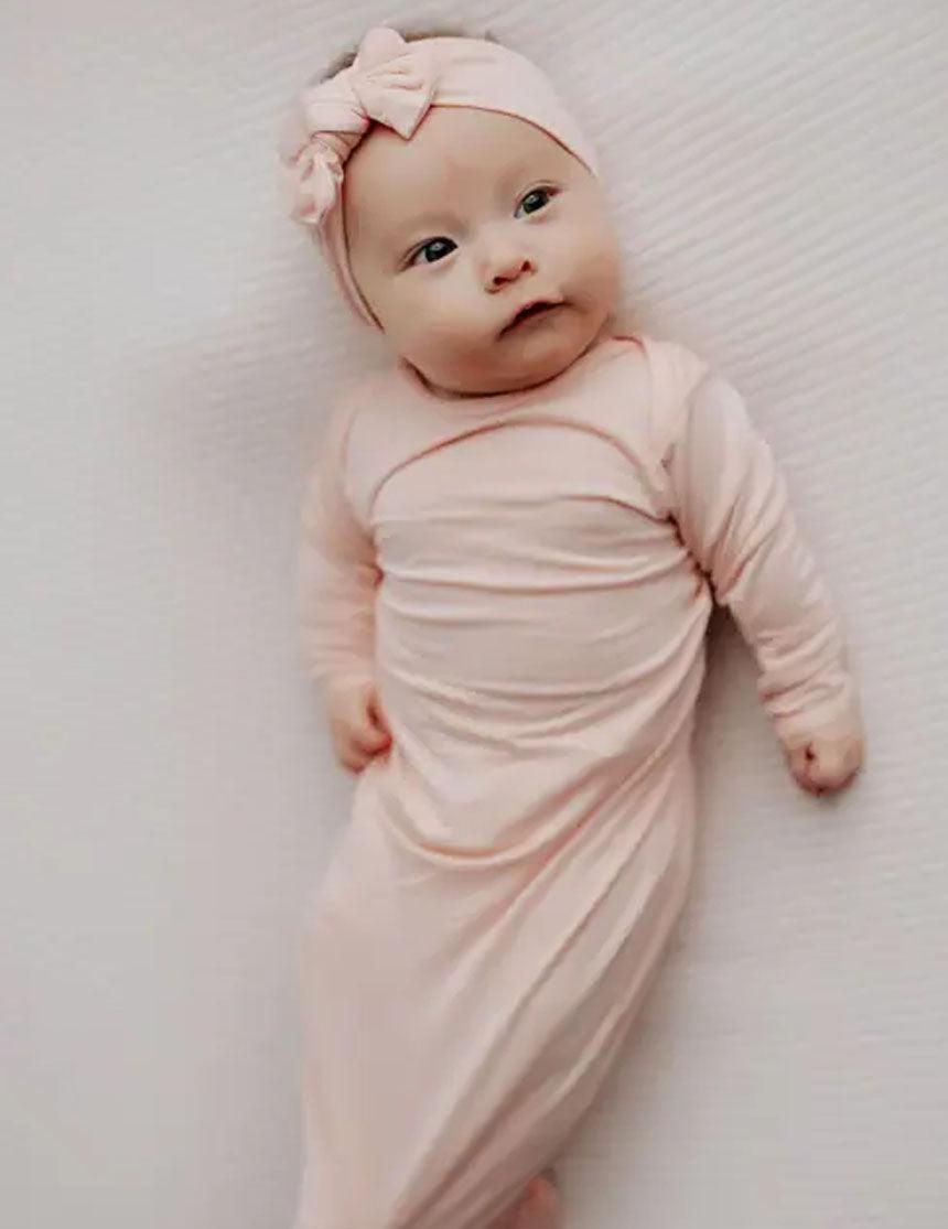 Heavenly Pink Knotted Gown & Bow Set | Milk & Baby