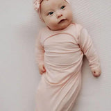 Heavenly Pink Knotted Gown & Bow Set | Milk & Baby