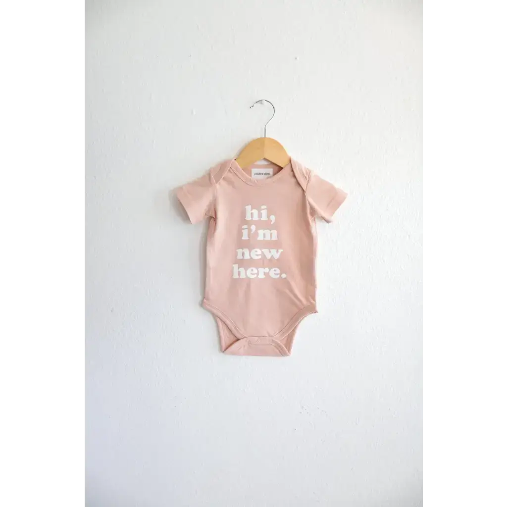 Hi, I'm New Here in Rose Organic Cotton Baby Onesie | Milk & Baby