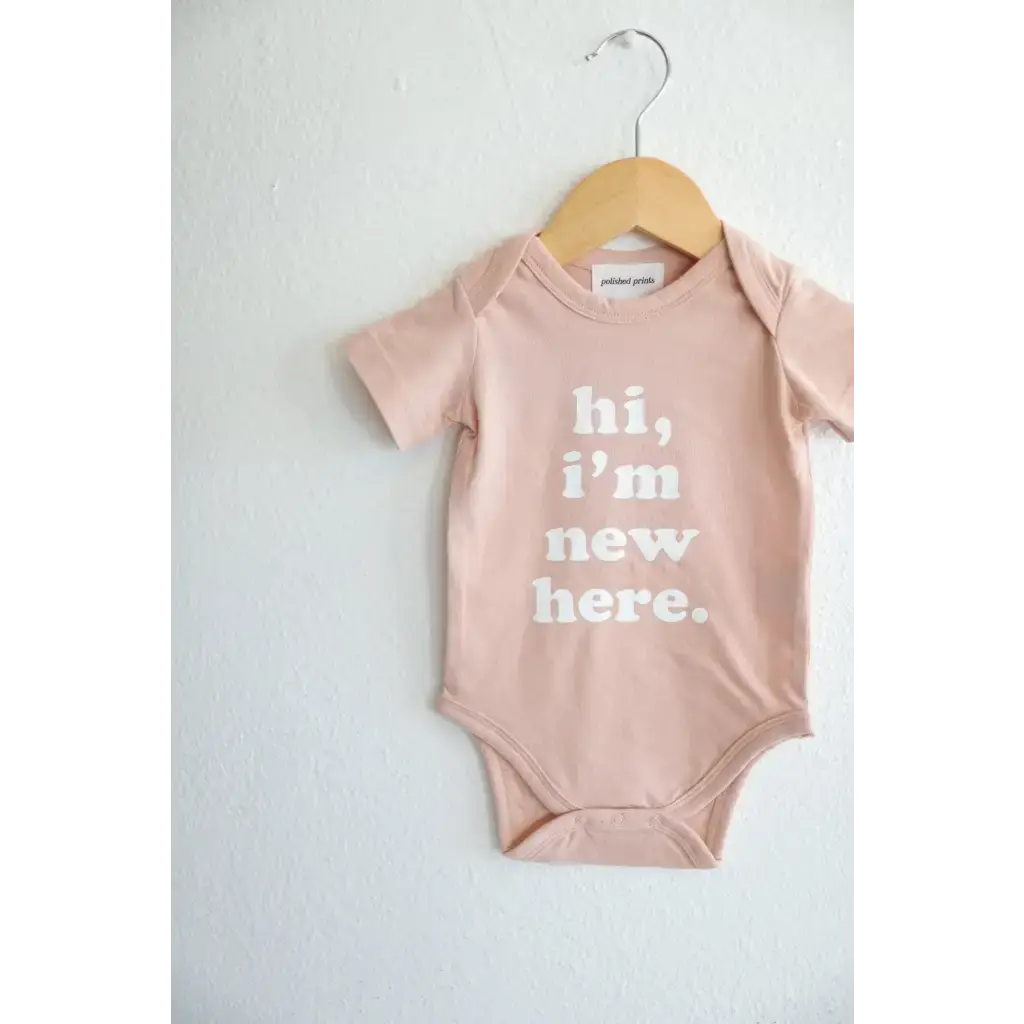 Hi, I'm New Here in Rose Organic Cotton Baby Onesie | Milk & Baby