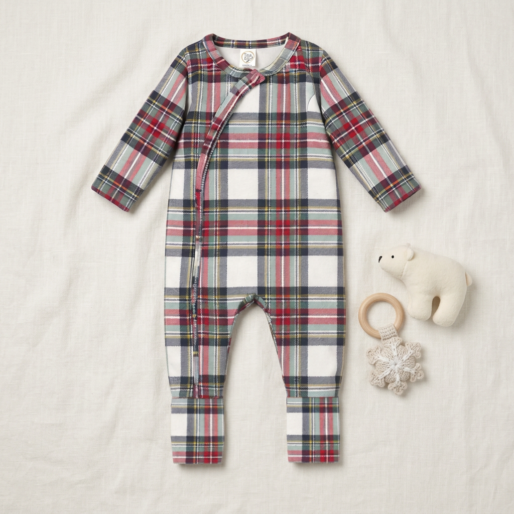 Holiday Plaid Zipper Romper winter flat lay
