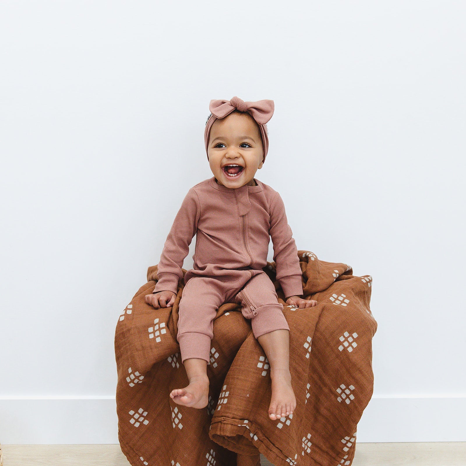 Dusty Rose Organic Cotton Ribbed Head Wrap | Milk & Baby