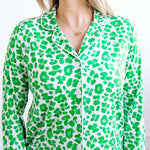 Green Leopard Women’s Button Down Pajamas Milk & Baby
