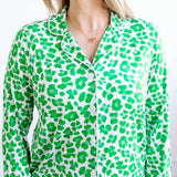 Green Leopard Women’s Button Down Pajamas Milk & Baby