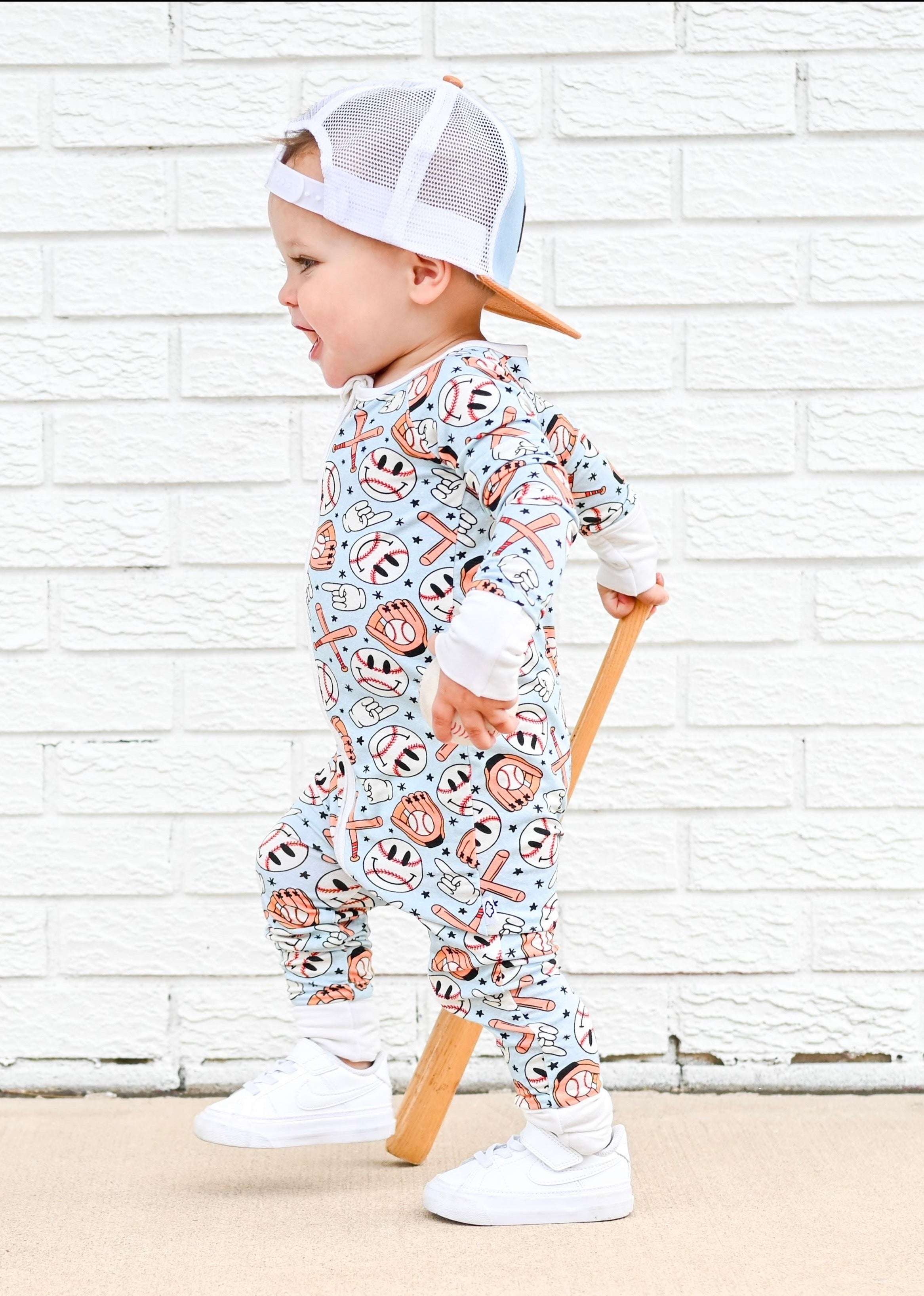 Baseball Smiley Dream Baby Romper | Milk & Baby