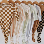 Olive Checkerboard | Bamboo Knotted Gown | Milk & Baby
