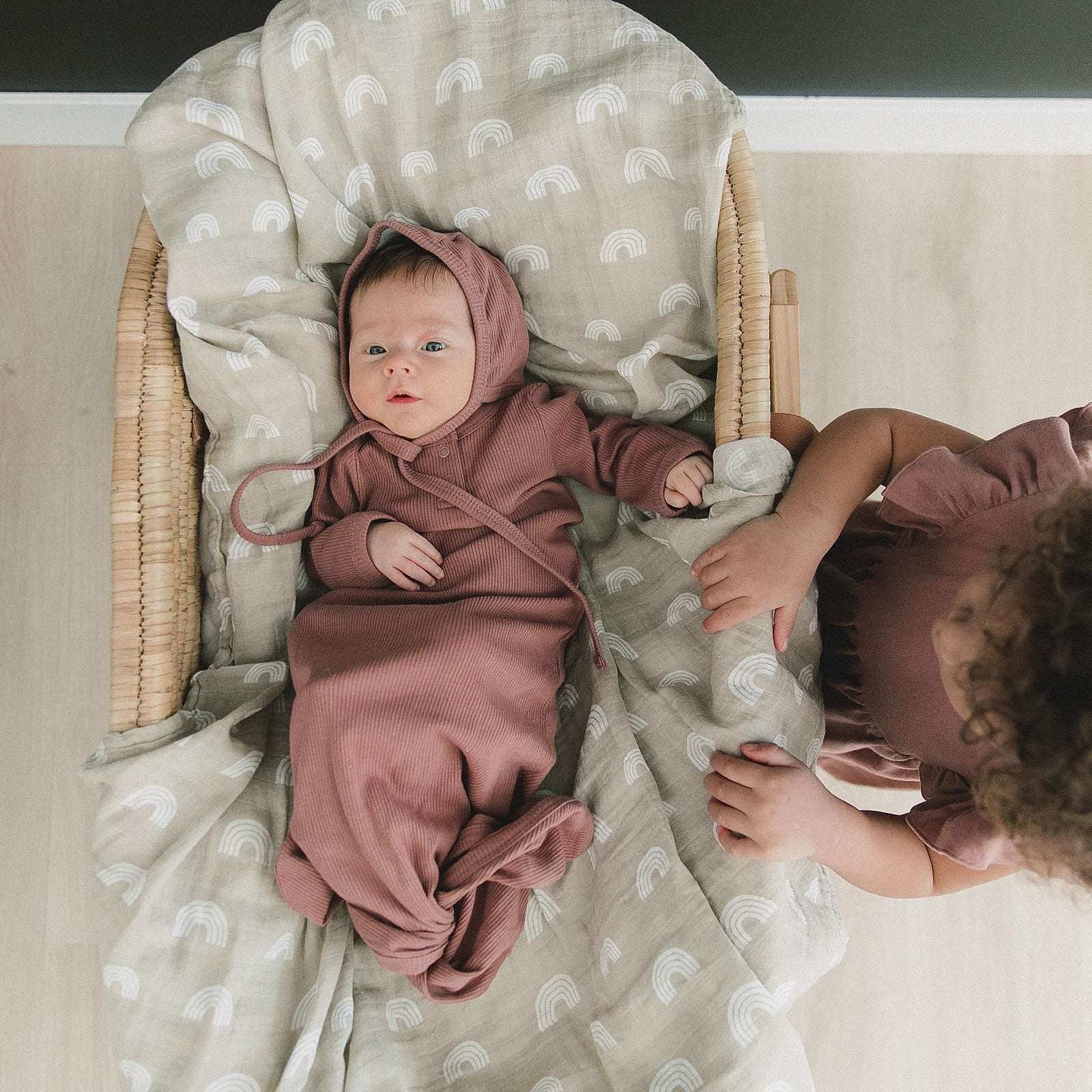 Dusty Rose Organic Cotton Ribbed Knot Gown | Milk & Baby