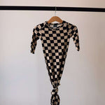 Black Checkerboard | Knotted Bamboo Gown | Milk & Baby
