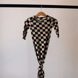 Black Checkerboard | Knotted Bamboo Gown | Milk & Baby