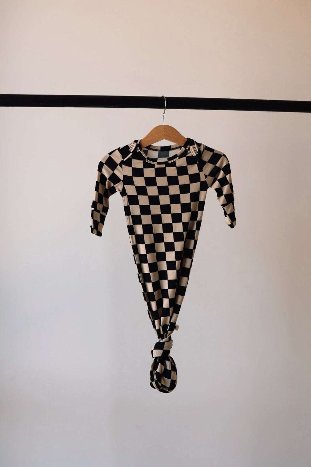 Black Checkerboard | Knotted Bamboo Gown | Milk & Baby