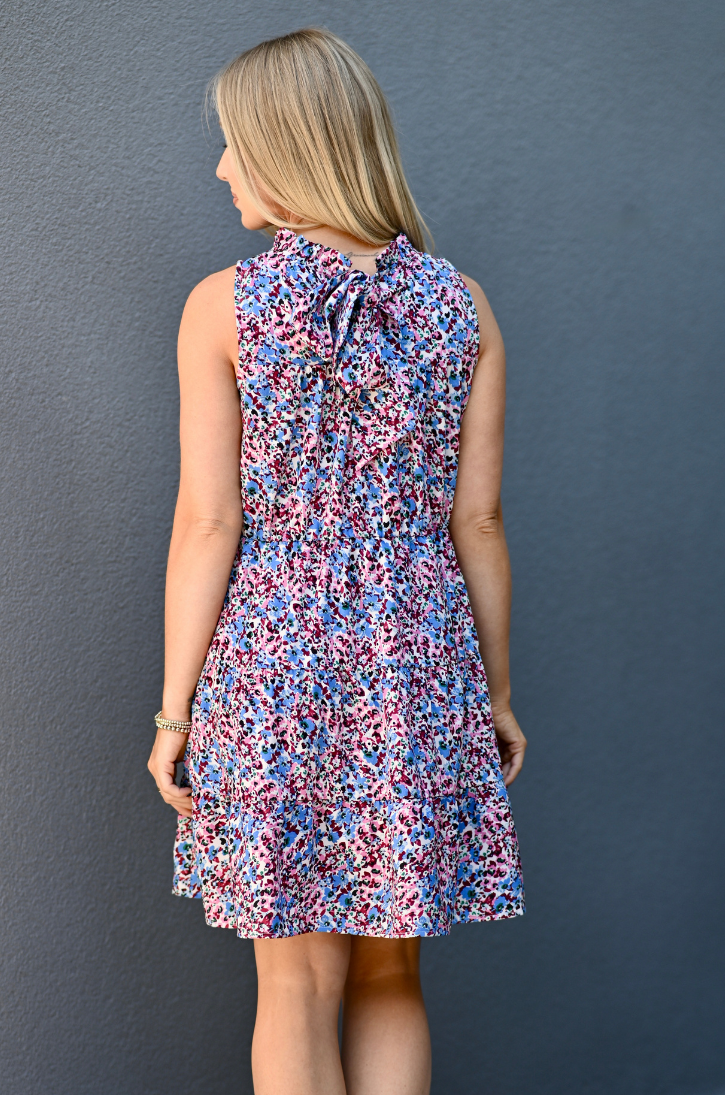 Knee Length Tie Back Bow Nursing Dress in Berry Garden - back tie detail