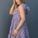 Knee Length Tie Back Bow Nursing Dress in Berry Garden - side