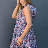 Knee Length Tie Back Bow Nursing Dress in Berry Garden - side