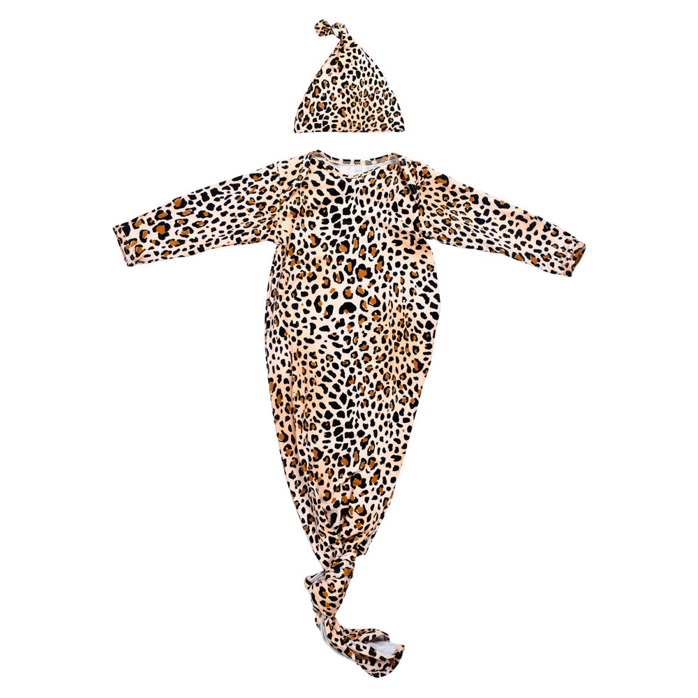 Leopard Knotted Newborn Baby Gown
