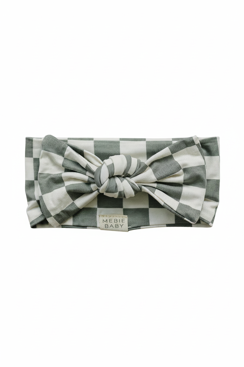 Light Green Checkered Bamboo Head Wrap - Portrait