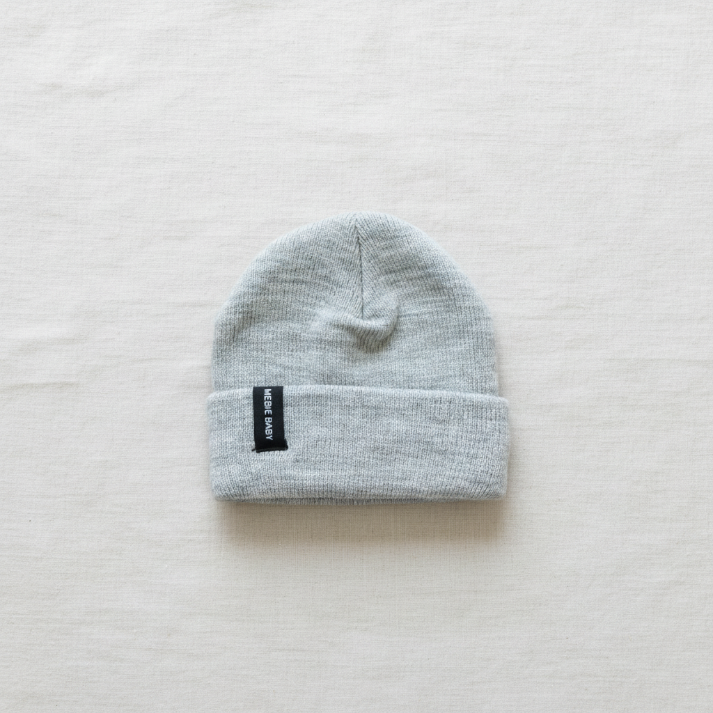 Light Grey Mebie Baby Beanie - Minimal Flat Lay