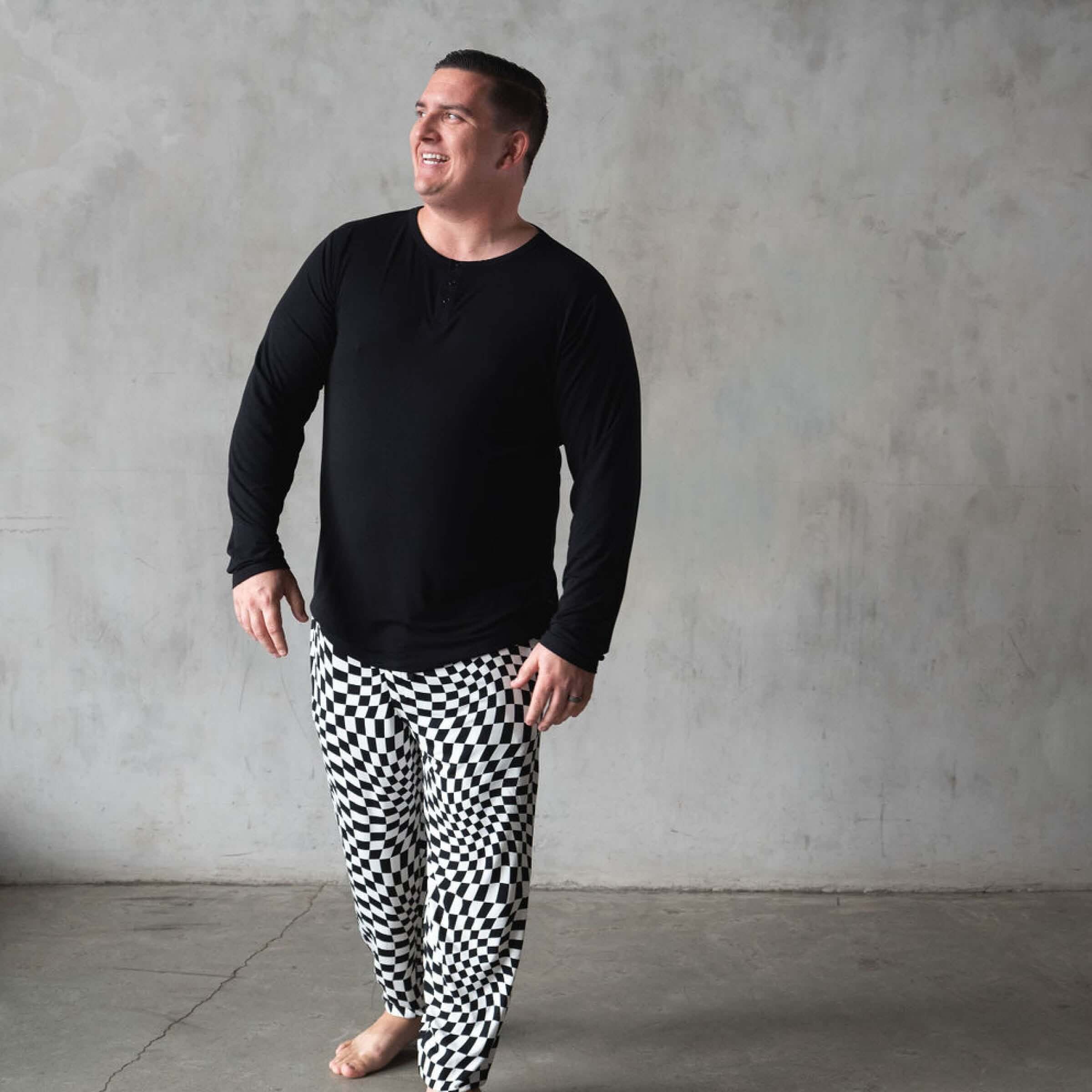 Everyday Check | Mens Bamboo Jogger (B&W) | Milk & Baby