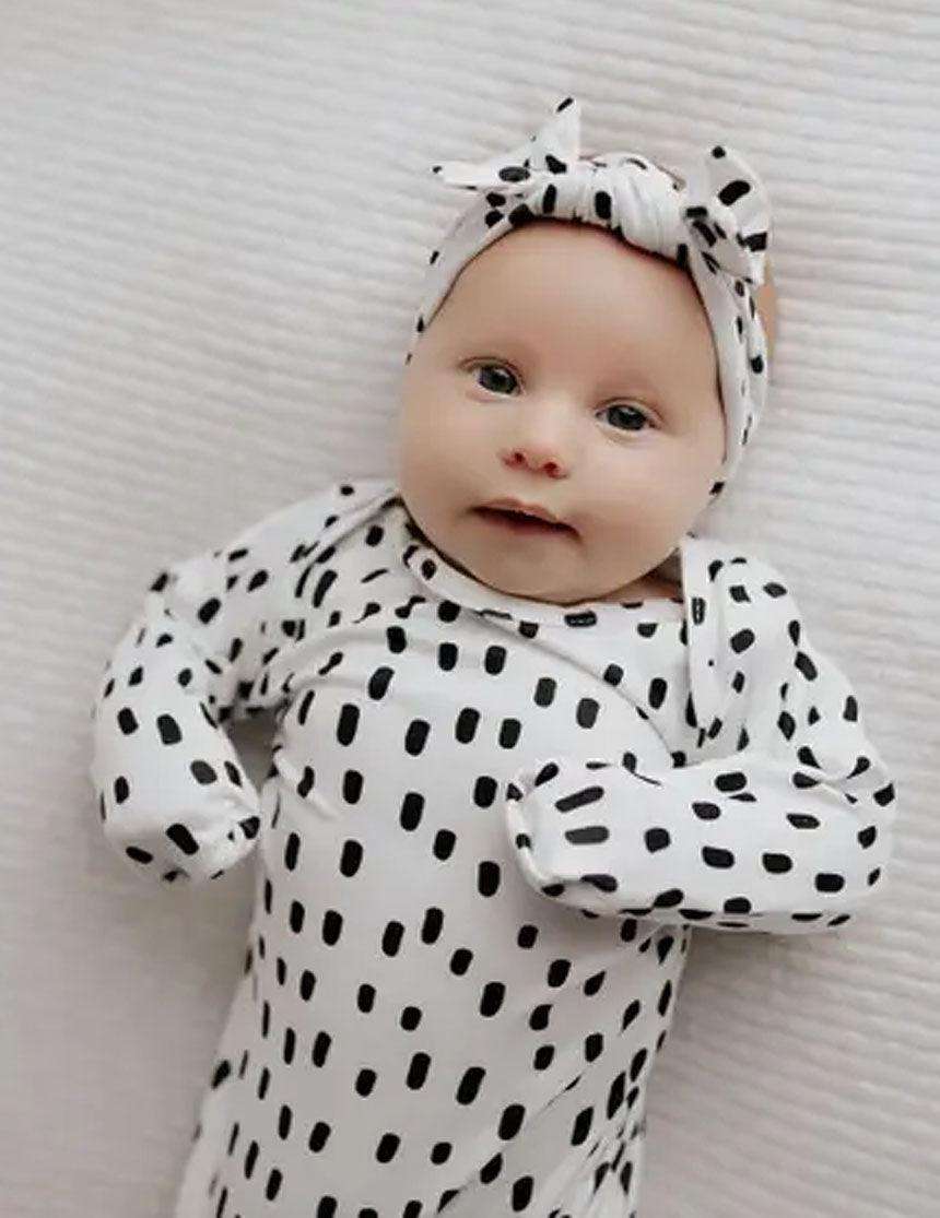Modern Polka Dot Knotted Newborn Gown Set | Milk & Baby