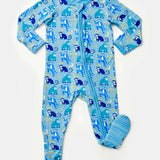 Soft & Stretchy Zipper Footie - Monkeying Around Blue | Milk & Baby