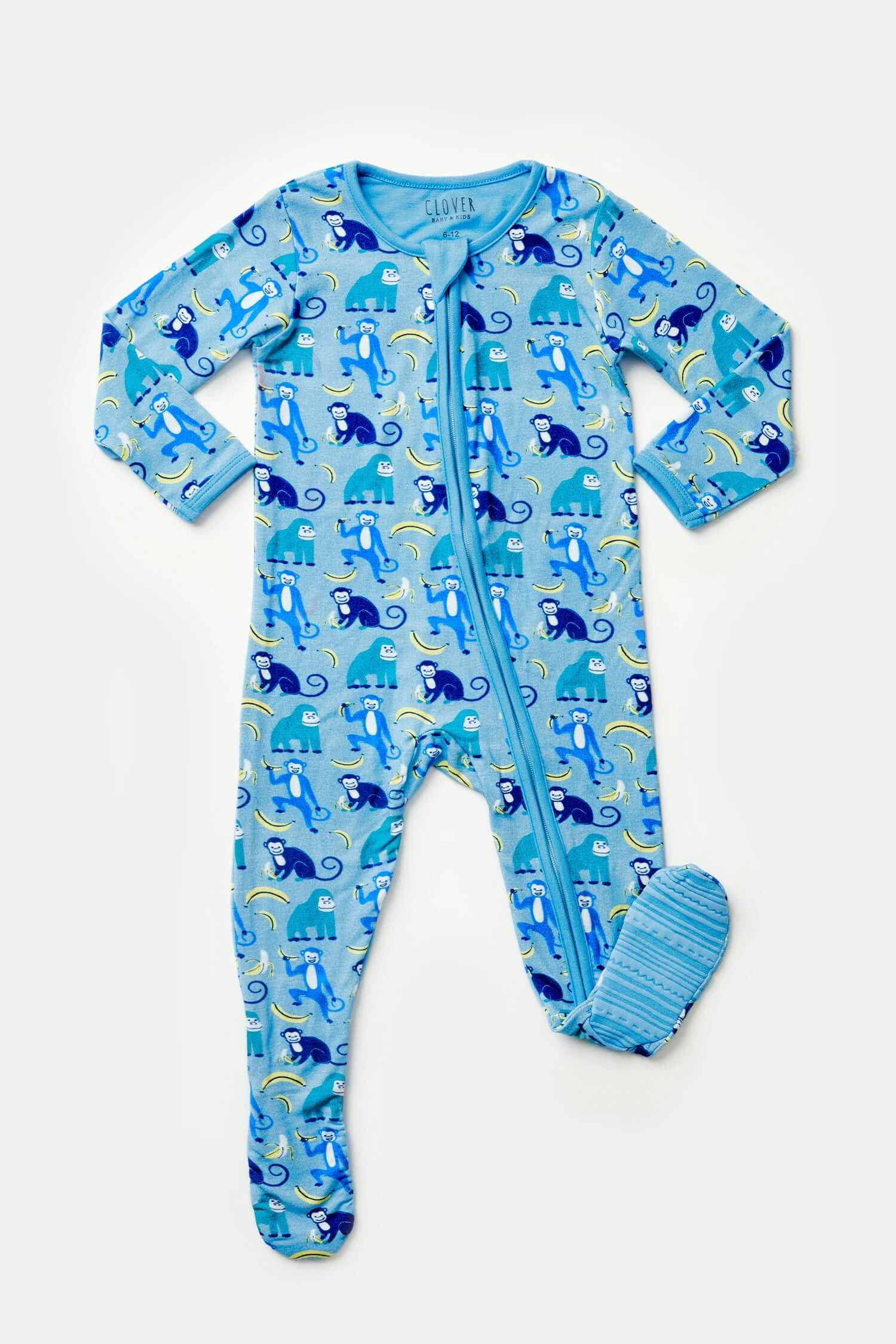 Soft & Stretchy Zipper Footie - Monkeying Around Blue | Milk & Baby