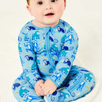Soft & Stretchy Zipper Footie - Monkeying Around Blue | Milk & Baby