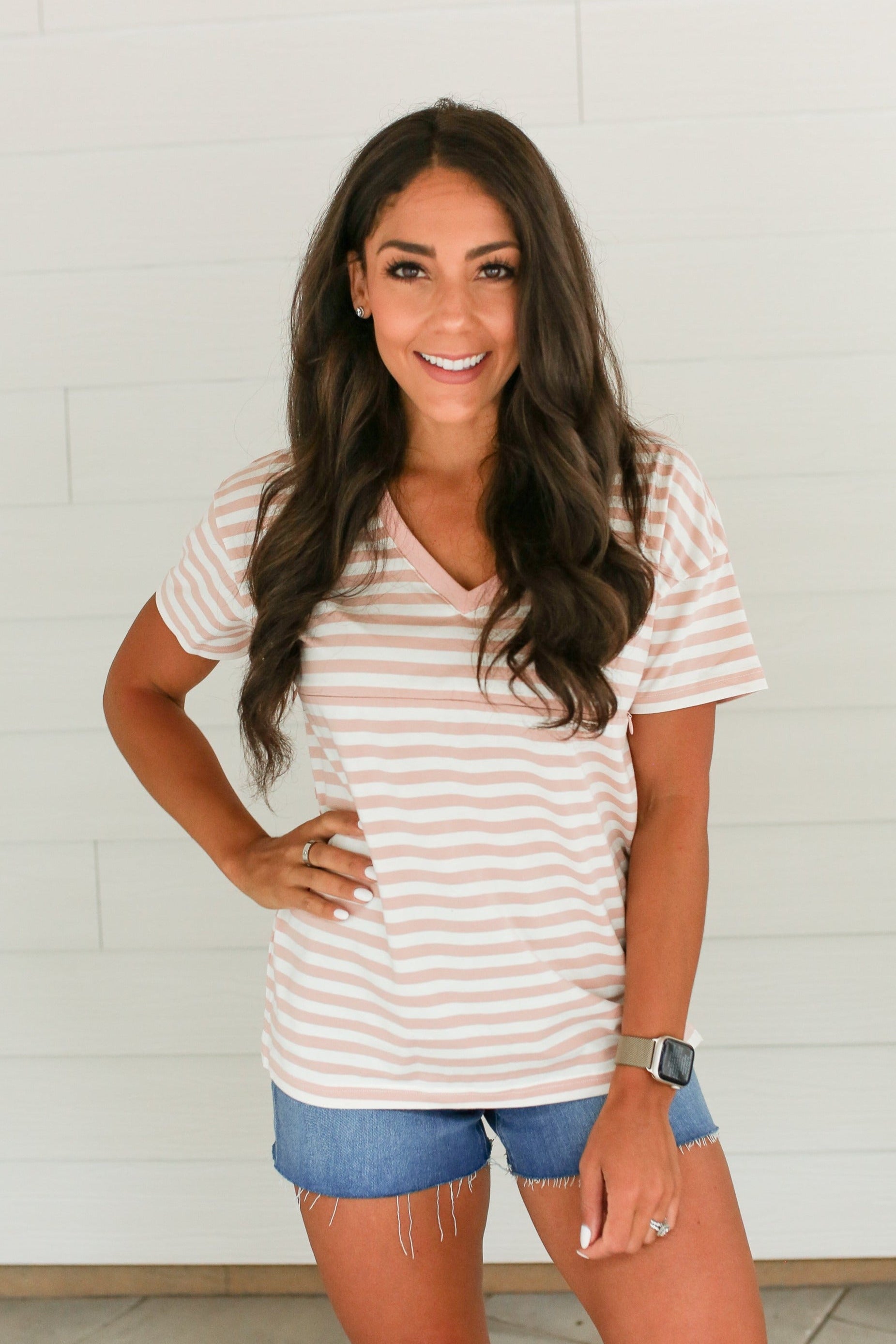 V-Neck Full Zip Breastfeeding Tee | Milk & Baby