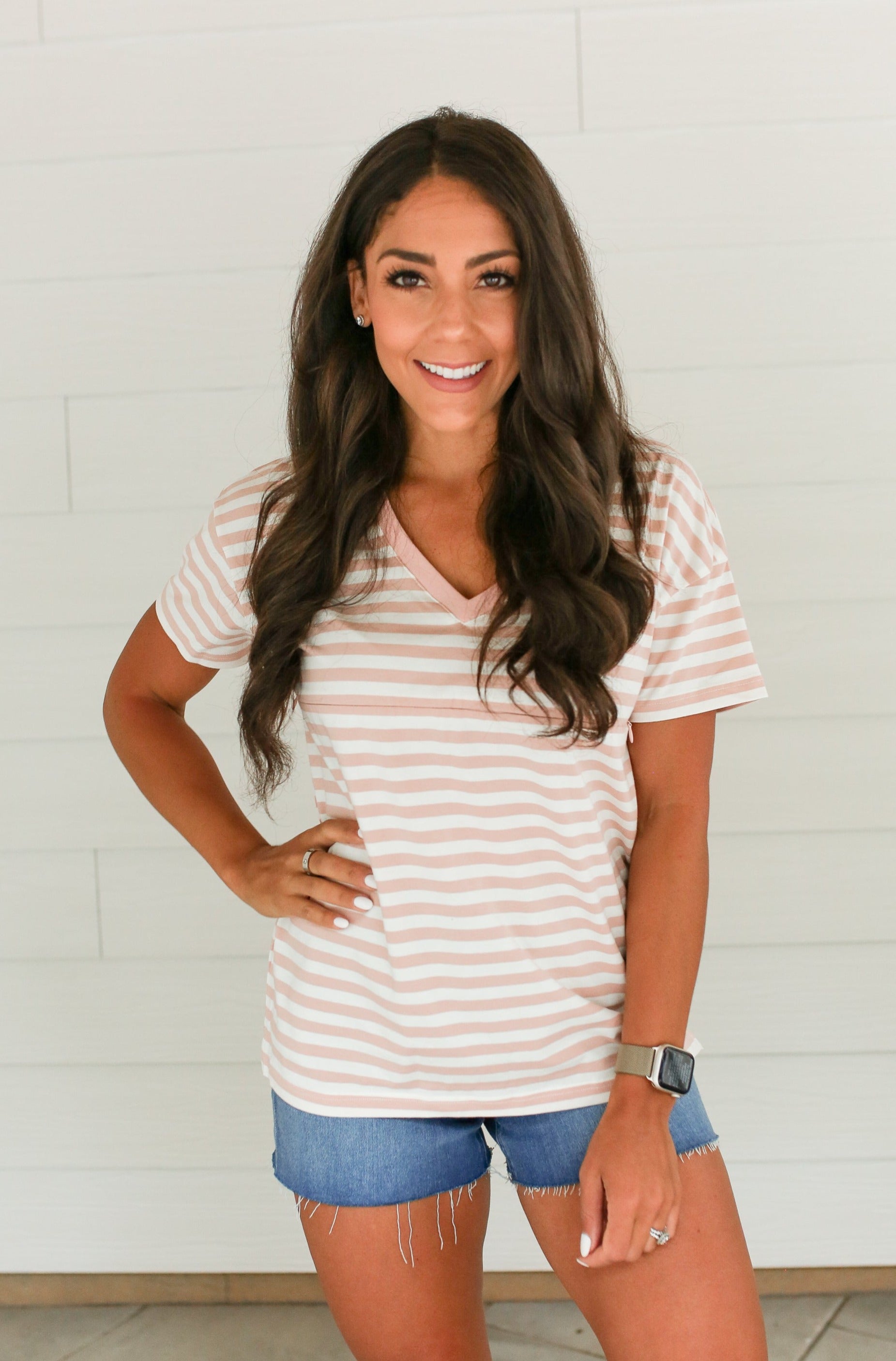 V-Neck Full Zip Breastfeeding Tee | Milk & Baby