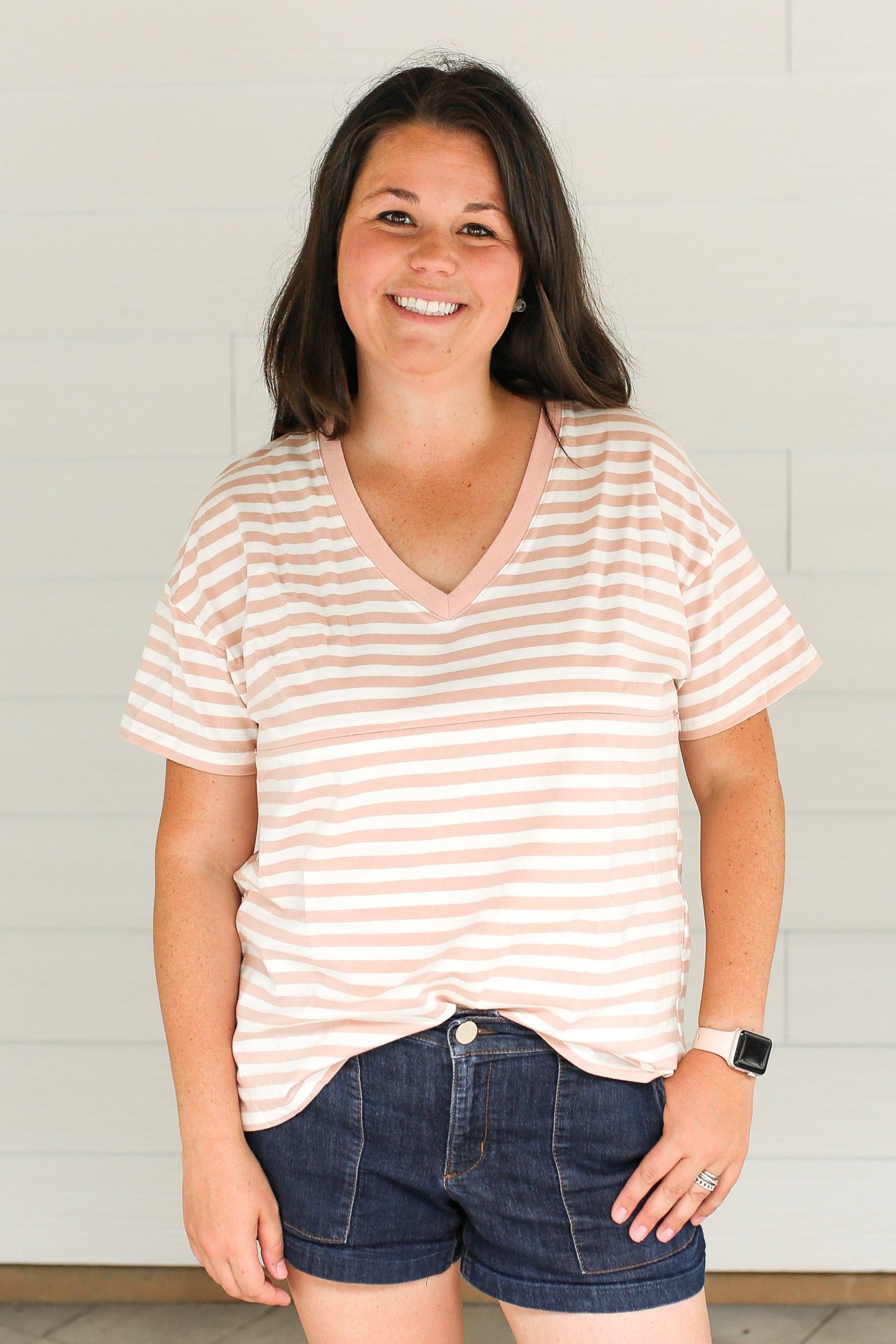 V-Neck Full Zip Breastfeeding Tee | Milk & Baby