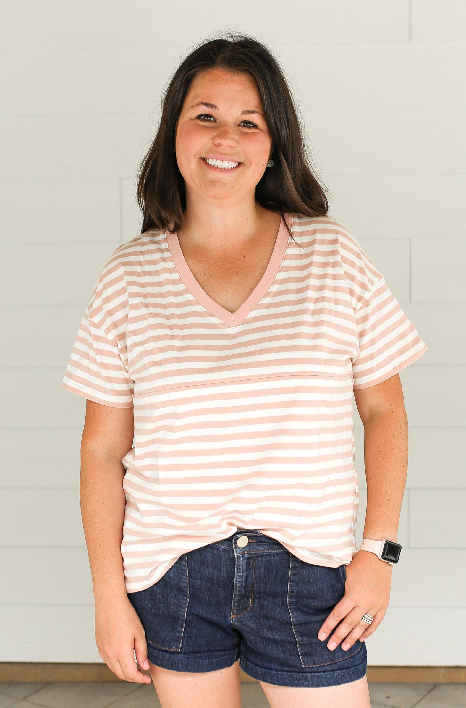 V-Neck Full Zip Breastfeeding Tee | Milk & Baby