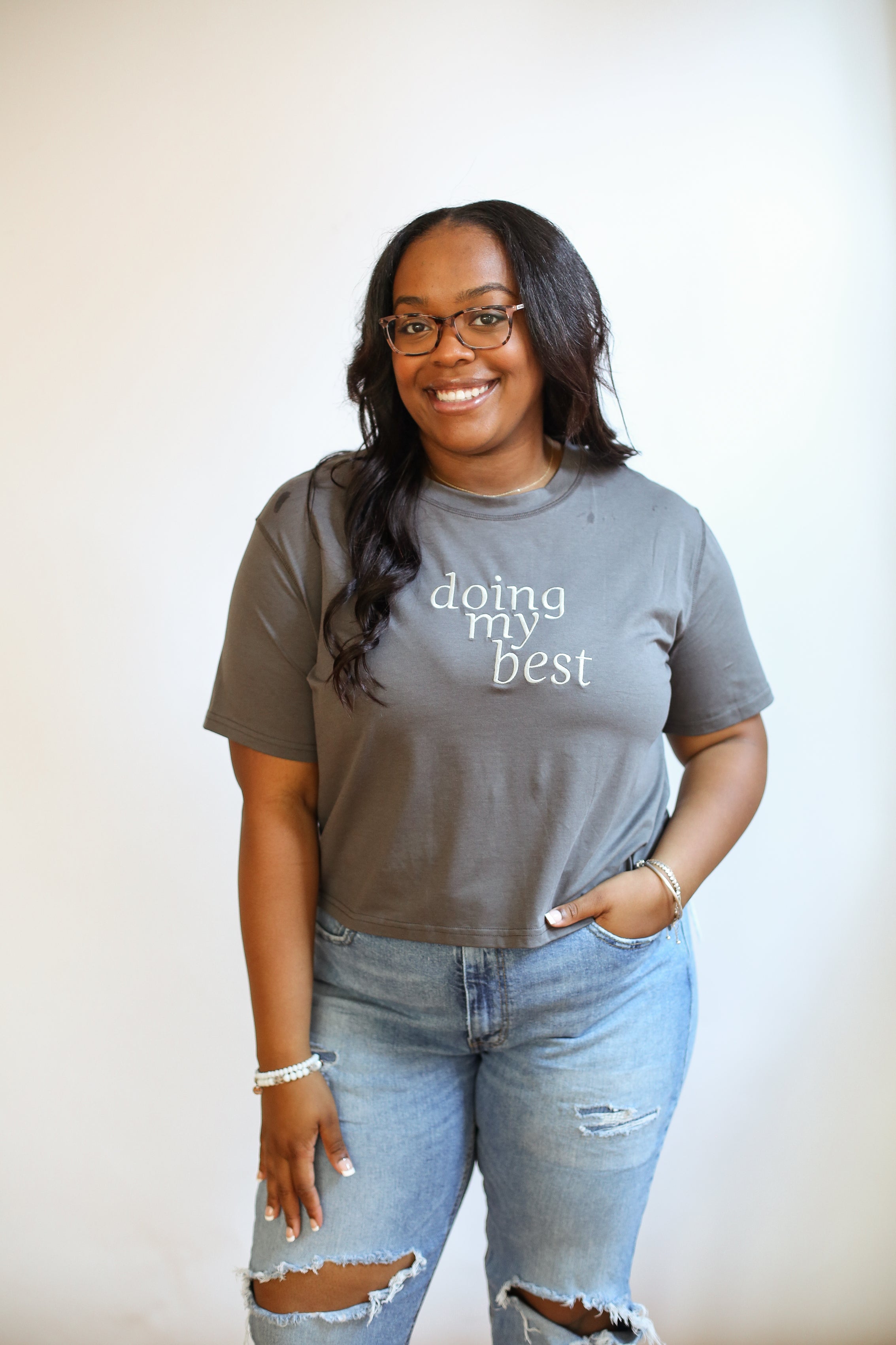 Cropped Embroidered Nursing Friendly Tee | Milk & Baby
