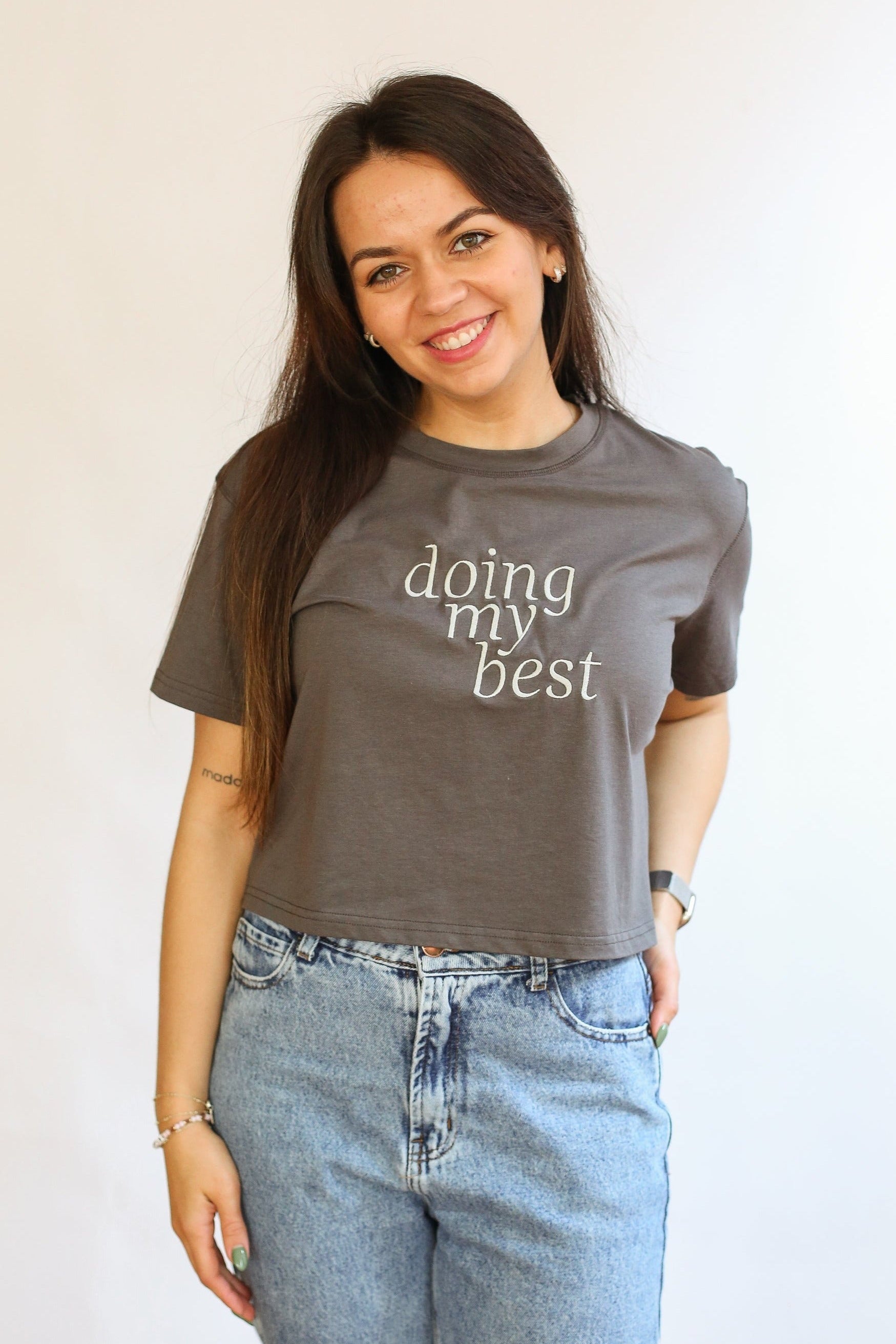 Cropped Embroidered Nursing Friendly Tee | Milk & Baby