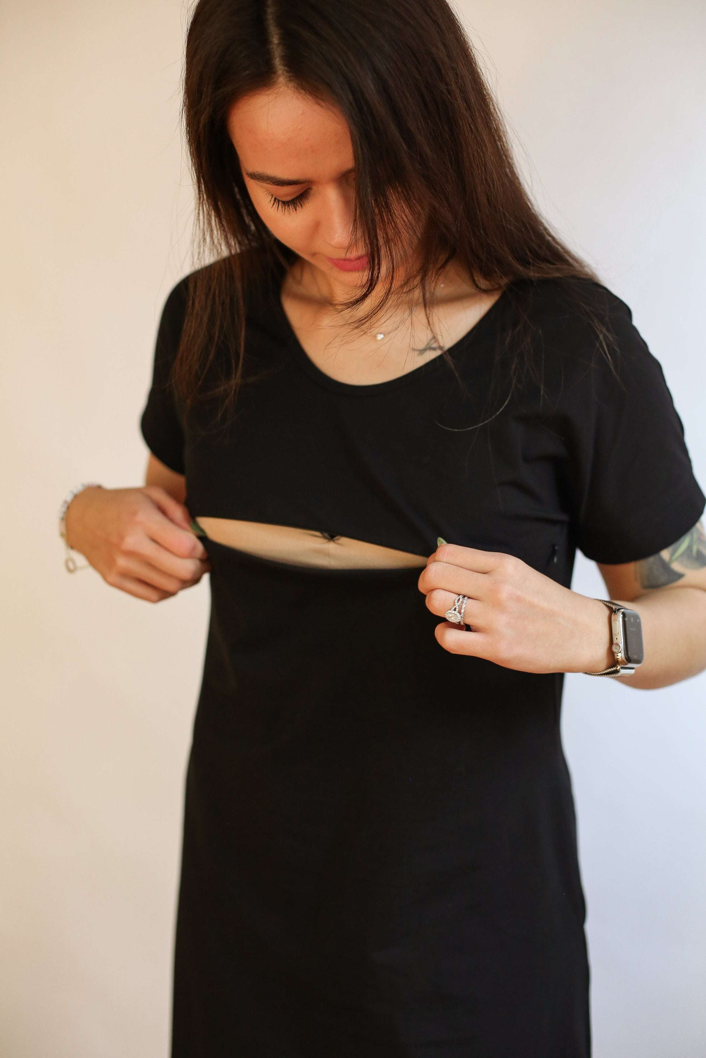 Invisible Zipper Midi Breastfeeding T-Shirt Dress | Milk & Baby