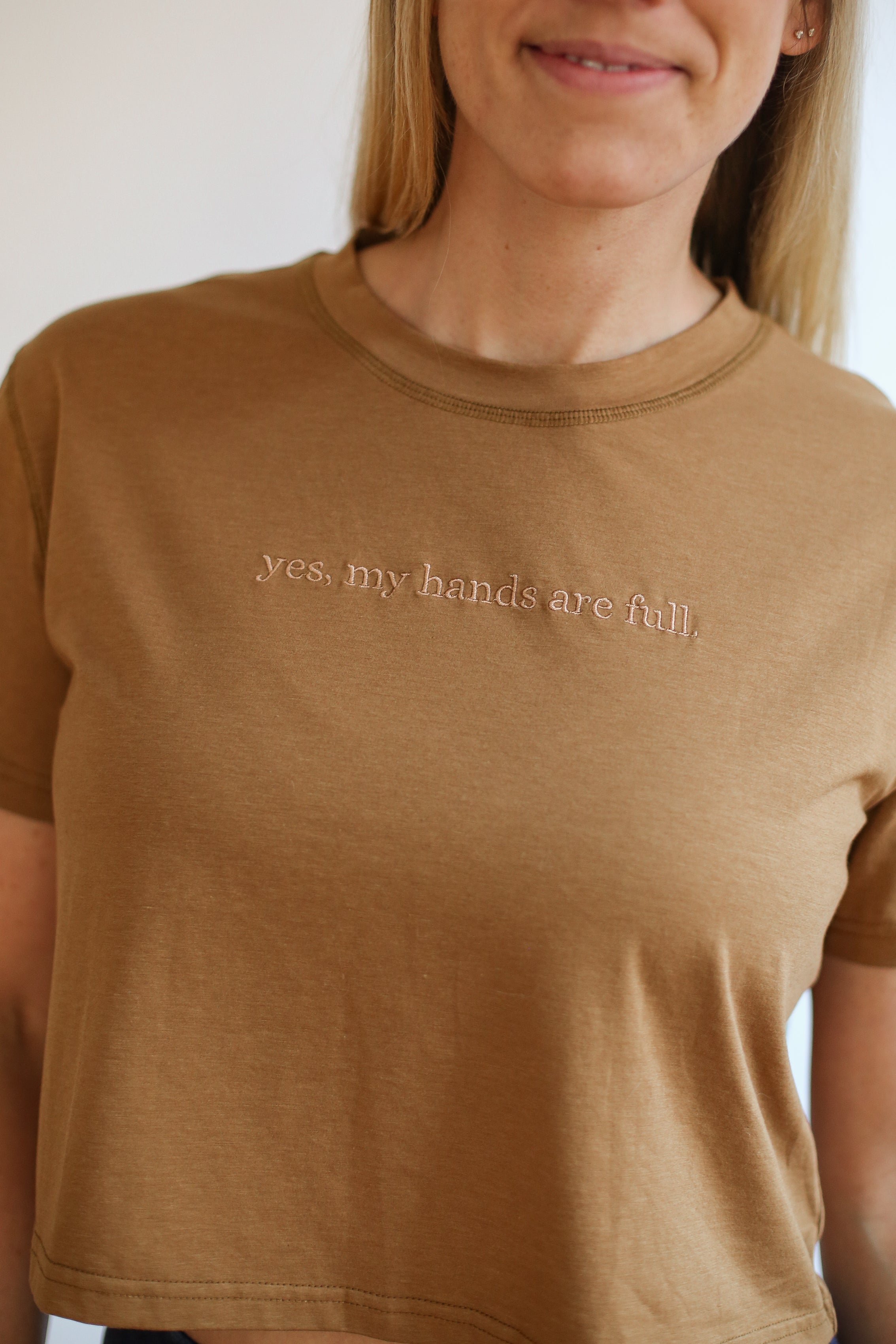 Cropped Embroidered Nursing Friendly Tee | Milk & Baby